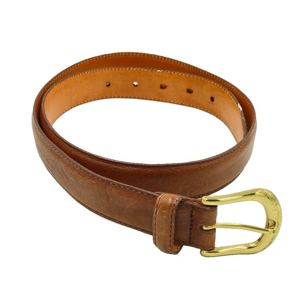 Lejon Men’s Glazed Aniline Steerhide Leather Belt Brown Brass Buckle Size 36